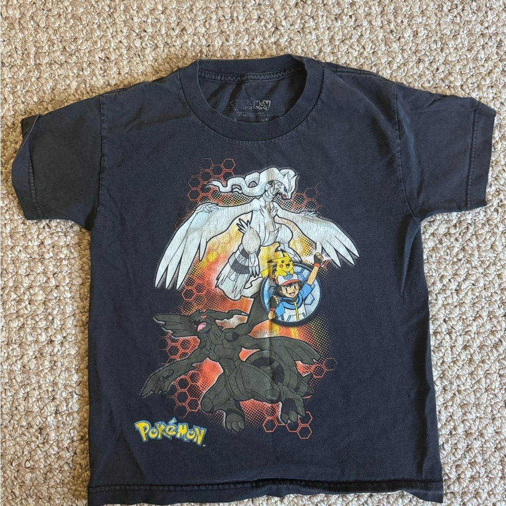 Vintage Pokemon Kids Charcoal Tee with Colorful Graphics on front Size small
